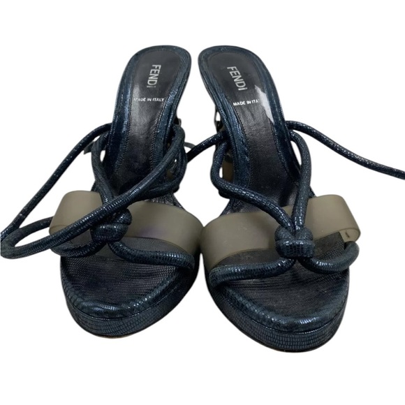 Authentic Fendi Blue Chain-Link Accents Slingback Sandals W 8 - Picture 1 of 8